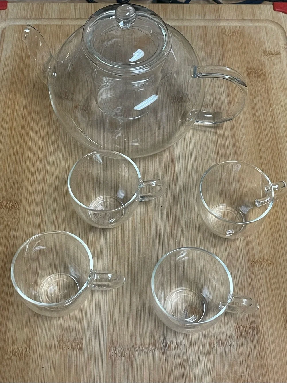 Amazon Clear Glass Teapot with Four Matching Glass Cups